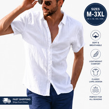 Men's Casual Short Sleeve Button Down Shirt Summer Beach Lightweight Cotton New