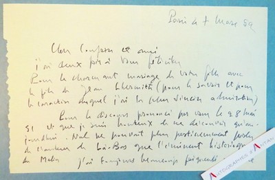   L.A.S 1952 Robert d'HARCOURT à Maurice Garçon - Huysmans - Hochzeit Lhermitte