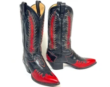 Tony Lama Classic Firewalker Black Cowboy Boots - Mens 9D Red Lizard Inlaid
