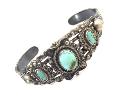 Vitg Cuff Bracelet Sterling Silver Artisan Turquoise Southwest Damaged AS-IS