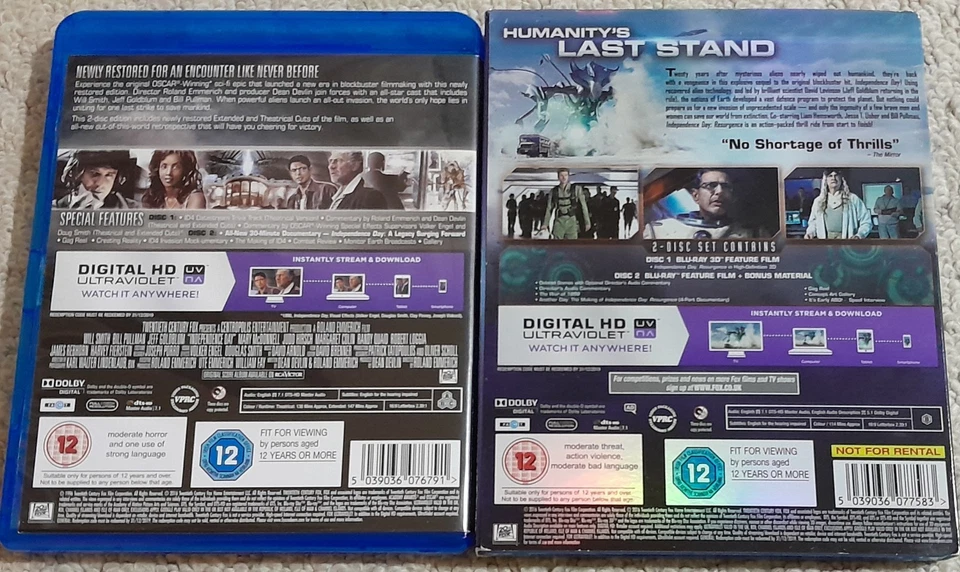 INDEPENDENCE DAY + INDEPENDENCE DAY RESURGENCE BLU-RAY 2 MOVIE COLLECTION - Image 2 of 2