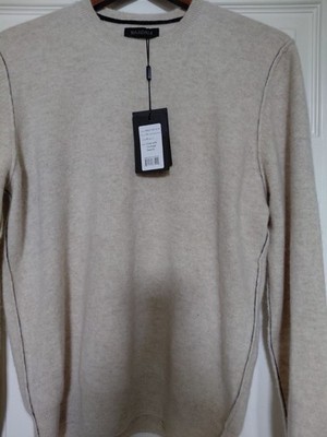 NWT Naadam Studio 100% Cashmere Crew with Contrast Seams M Slim Beige Oatmeal 