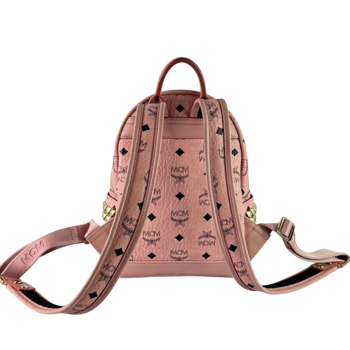 MCM Munchen Pink Canvas Leather Visetos Monogram Studded Backpack