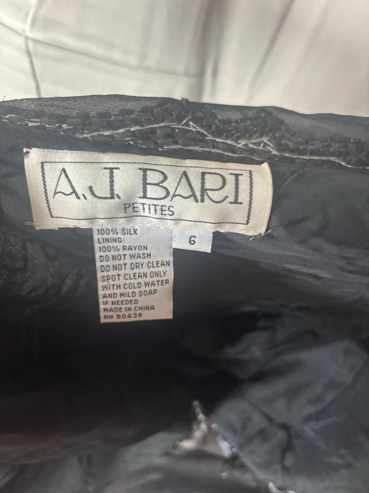 Vintage AJ Bari Dress Black Silver Beads Sequins Asymmetric Dress sz 6 Petite - Image 3 of 4