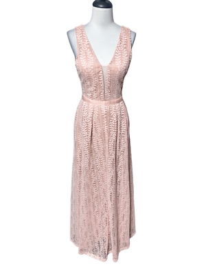 Lucy Wang Sleeveless Blush Lace Prom Bridal Maxi Dress Plunging Neckline  Size 2 | eBay