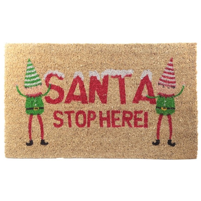 Santa Stop Here Xmas Elf Christmas Elves Door Mat Rubber Backed