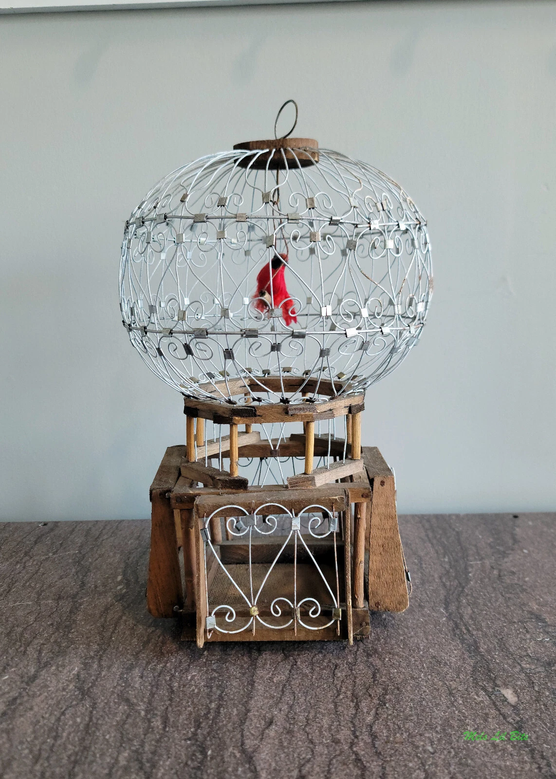 Wood and Wirework Metal Vintage Handcrafted Collectable Decorative Bird Cage