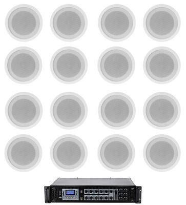 Rockville RCS90-6 70v 6-Zone Commercial Receiver+(16) White 5'' Ceiling Speakers
