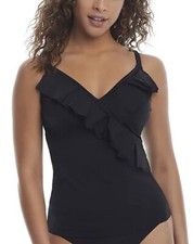 Pour Moi BLACK Space Ruffle Underwire Tankini Swim Top, US 36I, UK 36G