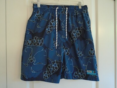 Tommy Jeans size Medium blue floral print swim trunks w/liner Ex.