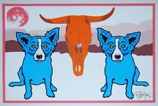 George Rodrigue Blue Dog Moo Cow Blues White Silkscreen Print Signed Numbered