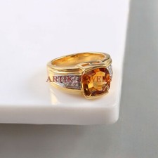 Natural Citrine Gemstone with Gold Plated 925 Sterling Silver Women's Ring 4608