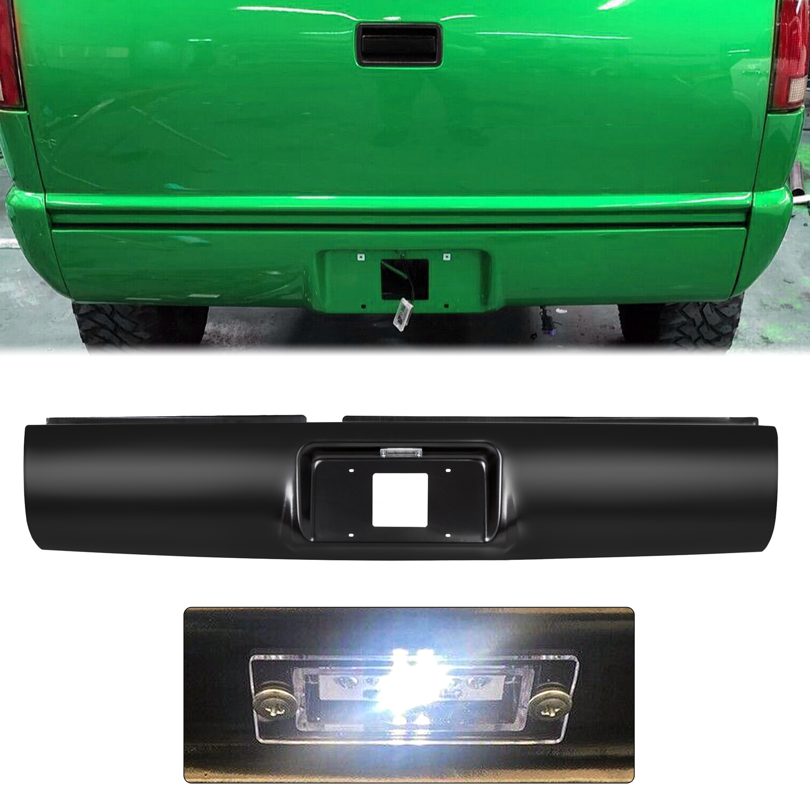 Rear Bumper Roll Pan w/ LED License Light For 1994-2003 Chevy GMC S10