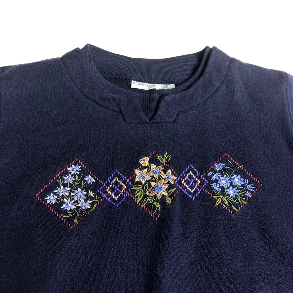 Suéter Vintage Cabin Creek Mujer Pequeño L Azul Floral Bordado Abuelita Preppy Foto 4 de 4