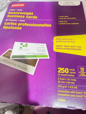 Avery 12520 Heavy weight Business Cards 2'' x 3.5'' matte White, 250(Z12)