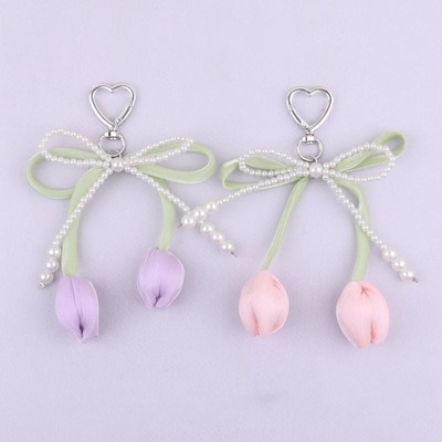 Trendy Versatile Tulip Bow Keychain Pendant Exquisite Backpack Decoration Gi _r1