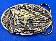 NRA 125th Anniversary Celebration Patriots Flag Vintage Usa Made Belt Buckle