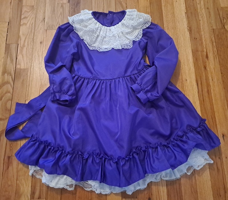 Girls Vintage Martha's Miniatures Ruffled Dress Purple, Size 10, Halloween Doll