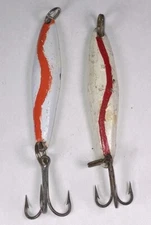 Jerry Jigs – Pair Vintage Wht / Org Wht / Red 3¾”, 2 oz (Rare Collectible Lures)