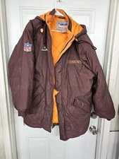 Vintage 90s Pro Line NFL By Apex One Cleveland Browns Hooded Puffer Trench Coat 