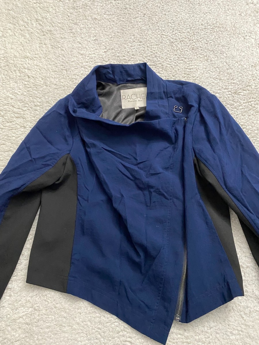 Rachel Roy Women Long Sleeve Asymmetrical Zip Jacket Navy Blue