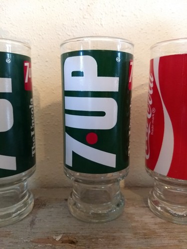 Vintage Set Of 4 Coca-Cola, Pepsi, 7 UP 12oz Pedestal Footed Glasses Beautiful - Picture 6 of 16