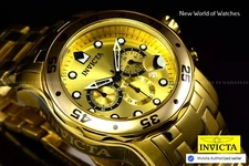 NEW Invicta 48mm Men's PRO DIVER Scuba Chronograph Gold Dial Gold Tone SS Watch