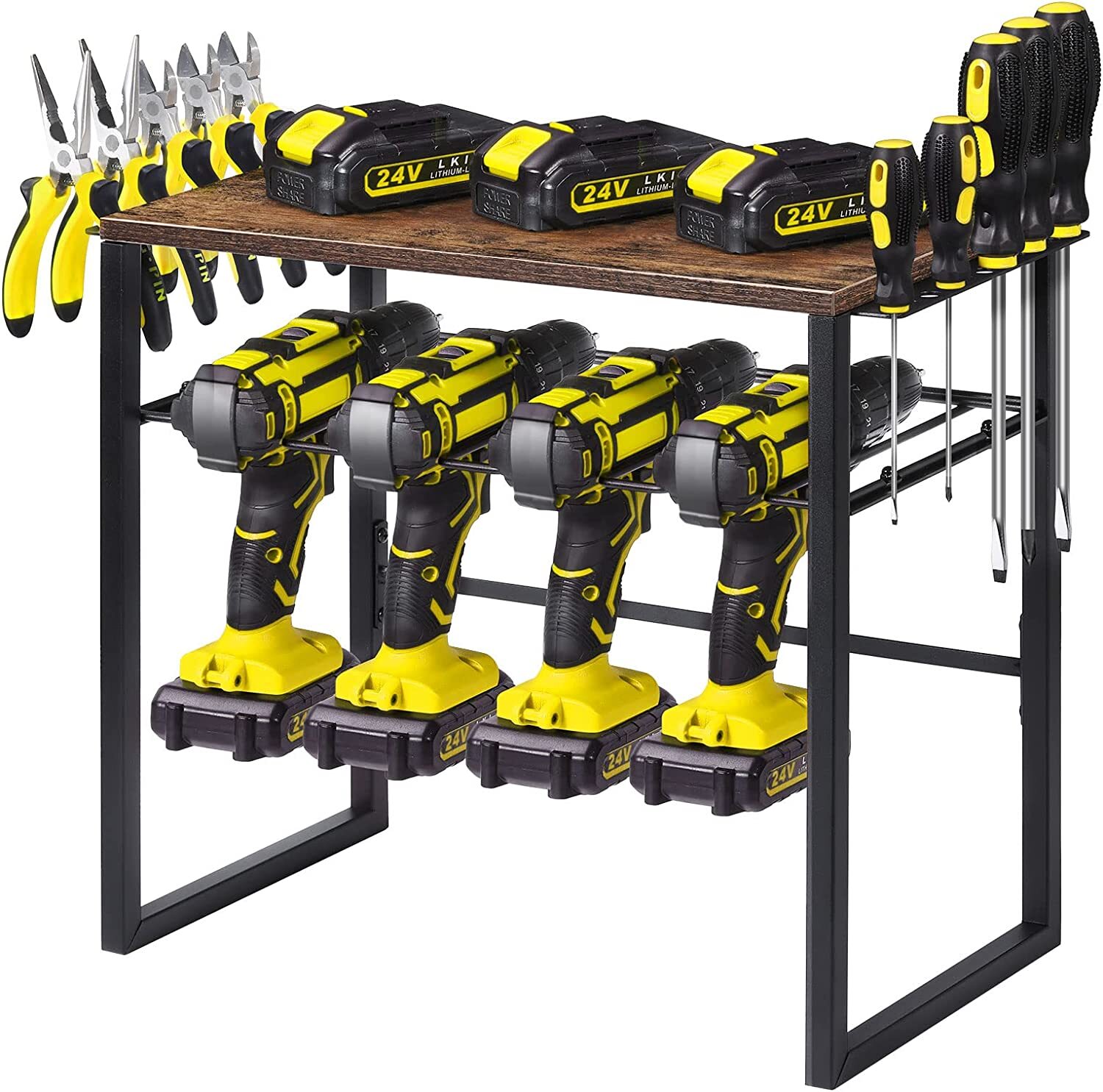 Wall Mounted Power Tool Organizer w/ 4 Drill Holders Cordles