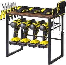 Wall Mounted Power Tool Organizer w/ 4 Drill Holders Cordless Tool Utility Rack