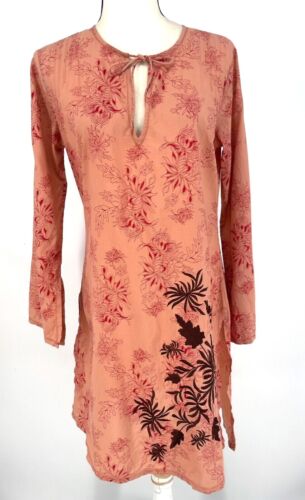 NEW Island Shop tunic dress size 4 Small embroidered orange floral 100% cotton