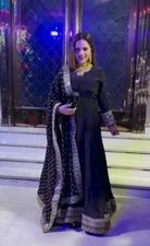 Presenting Latest Natural Crepe Fabric Black Gown With Dupatta For Women Wear