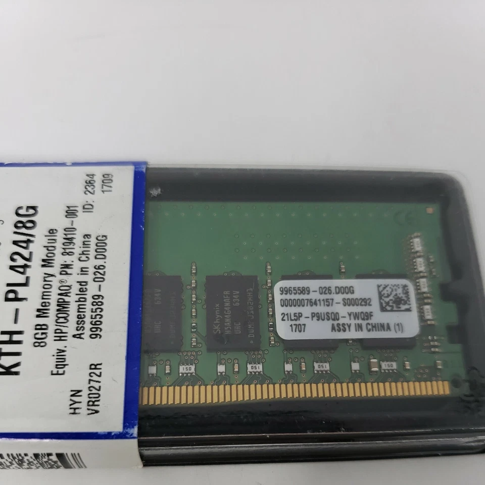 Kingston KTH-PL424/8GB ECC Server RAM 8Gb 1Rx4 PC4-2400T-RC-11 HP: 819410-001 - Image 3 of 4