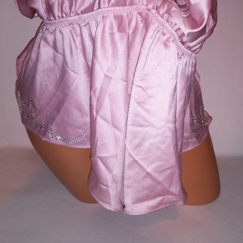Victoria Secret Lingerie Sleepwear Romper Bodysuit XXL 2X Pink Bling Bows Satin - Picture 7 of 14