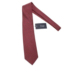 Drake's NWT Neck Tie in Red w/ Light Blue & White Geometric Pattern 100% Silk