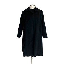 Vintage 60s Retro Arsleigh Black Cashmere Womens Swing Coat Jacket Longline Snap