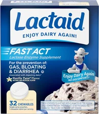 Fast Act Lactose Intolerance Relief Chewables with Natural Lactase Enzyme to ...