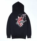 Niepce Unisex Japanese Koi Fish Embroidery Hoodie Black Streetwear Sweatshirt
