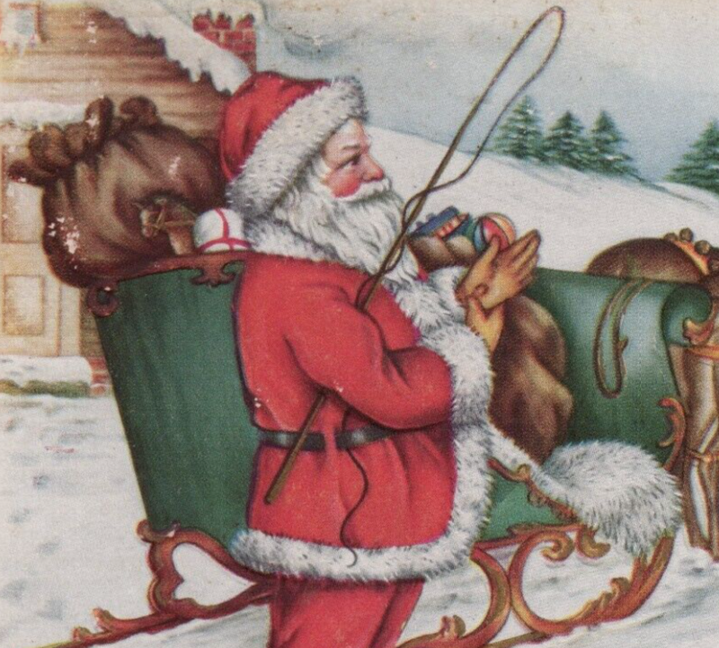 れ ポストカード Santa Claus Christmas Postcard Reindeer Sleigh Gift Embossed 1917