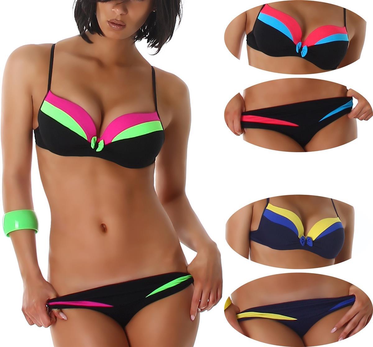 Set de Bikini Push Up Plunge Tirantes Rayas Sexy Individual 32 34 36 38 65A 80C