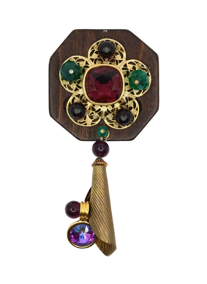 大号木质和水钻胸针