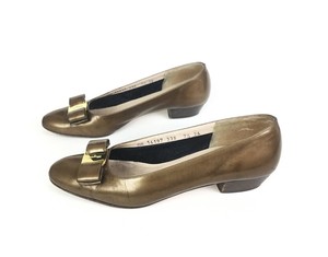 Salvatore-Ferragamo-shoes-vara-pumps-bronze-sz-7-5-7-low-heel-womens-ladies-flat
