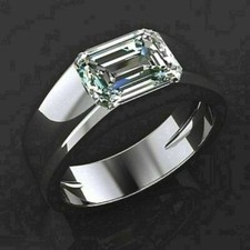 4 Ct Diamond Emerald Cut Engagement Wedding Men's Ring 14K White Gold Finish