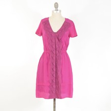 Marc by Marc Jacobs Dress 0 Hot Pink Silk Lace Trim V-Neck Fit & Flare Mini