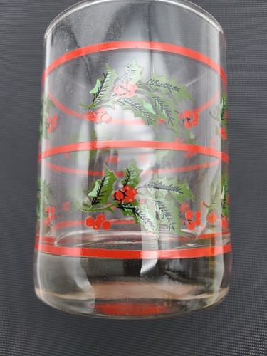 J Byrons Set of 4 Double On-The-Rocks Glasses Trimmed in Holly Tumblers NOS VTG - Picture 5 of 10