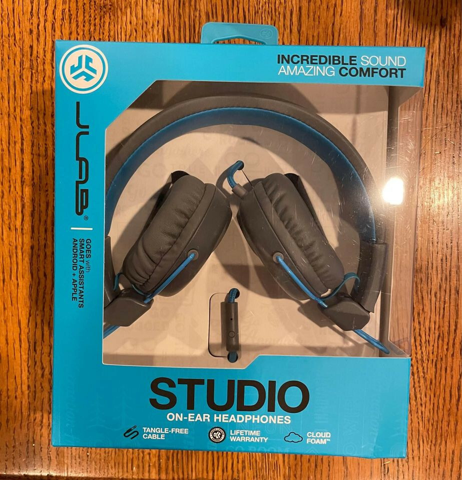 JLab Audio Studio Wired On-Ear Blue/Gray Headphones Smart