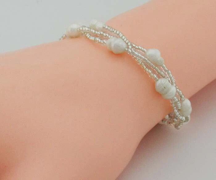 PULSERA PERLAS AGUA DULCE GENUINA CHAPADA EN PLATA ** Nueva Con Etiqueta ** 7.25" Largo Foto 2 de 2