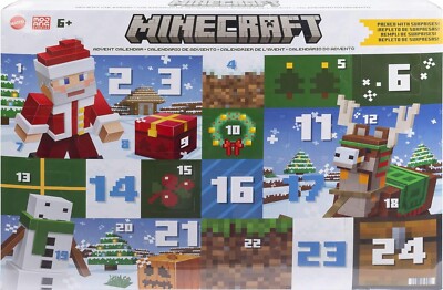 Mattel Minecraft Advent Calendar, 24 Surprises Include 3 Action Figures, 17 Acc