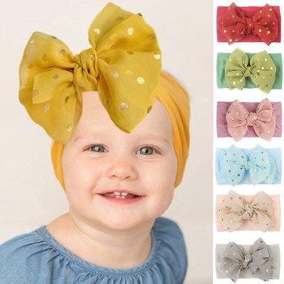 Baby-Nylon-Stirnband Goldene Schleifen Handgefertigt Spitze Schleife Baby-  v