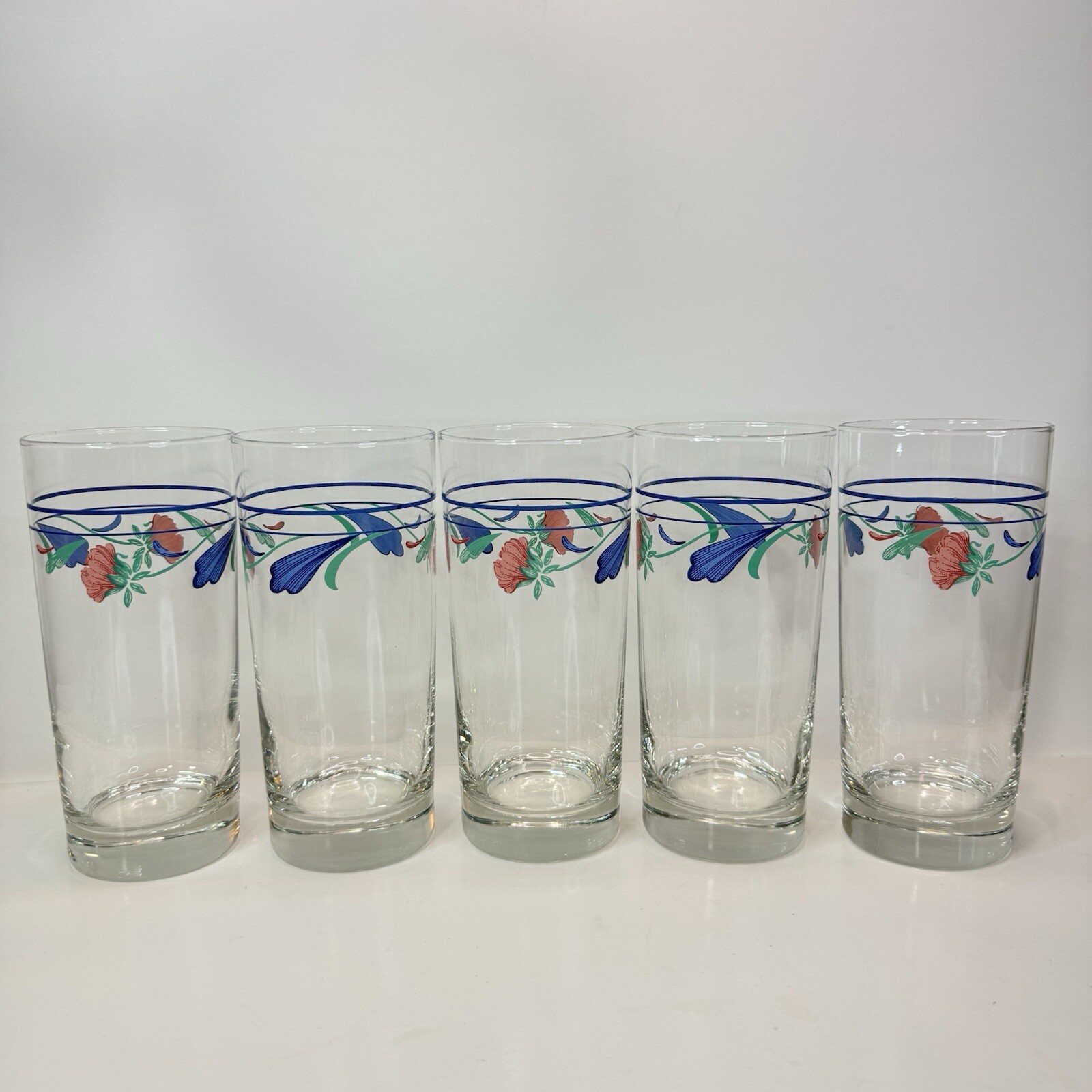Lenox︱Poppies on Blue︱ 6 1/4︱Set of 5︱Glasses︱ 16 oz EUC