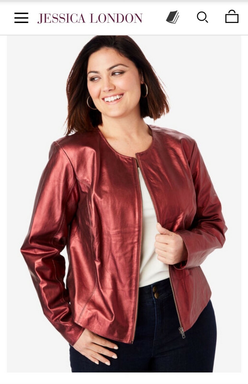 NEW NWOT Jessica London Full Zip Collarless Metallic Wine Leather Jacket  Size 22 | eBay